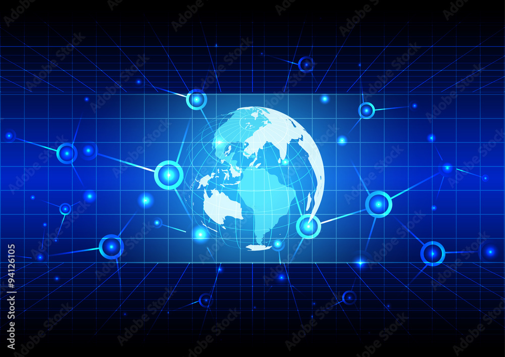 abstract blue world with grid and network connection design. ill abstract blue world with grid and network connection design. ill