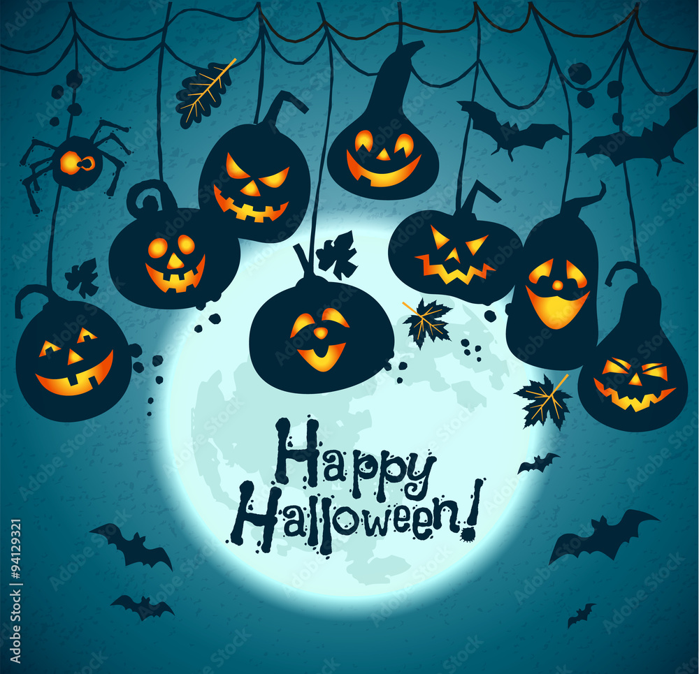 Halloween background of cheerful pumpkins.