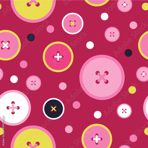Seamless vector decorative background with circles, buttons and polka dots