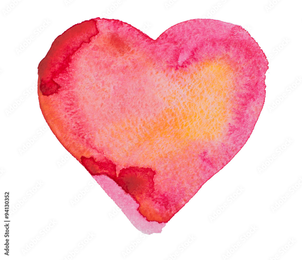 Watercolor, aquarelle red heart isolated on white background.