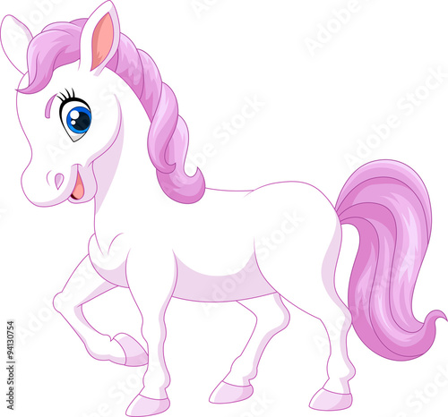 Fényképezés Cartoon happy pony horse isolated on white background