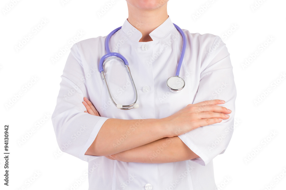 doctor with a stethoscope, hands on chest doctor with a stethoscope, hands on chest