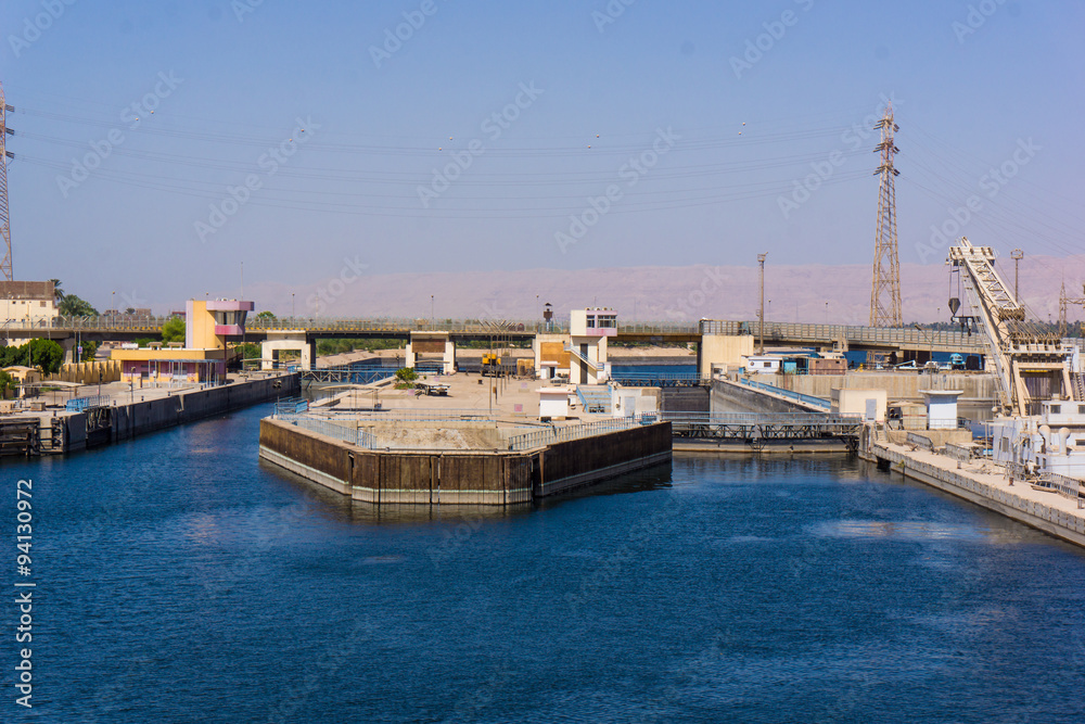 Sluice gate on the Nile river, Egypt. watergate near Esna Sluice gate on the Nile river, Egypt. watergate near Esna