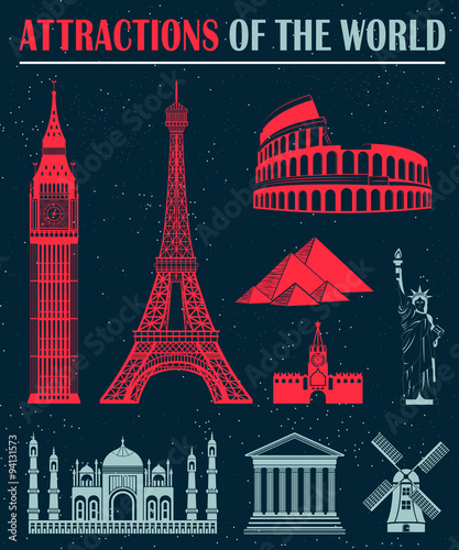 Set of Icons of Travel and Landmarks