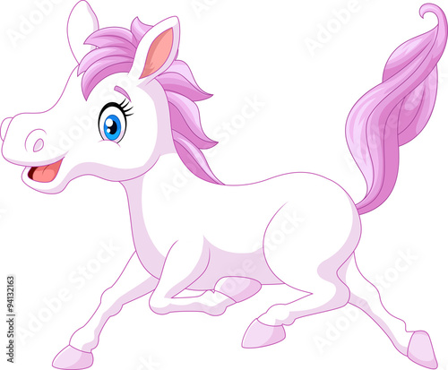 Cute beautiful pony horse running isolated on white background 