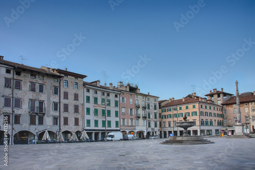 Piazza san Giacomo in Udine, Italy, sunrise time.