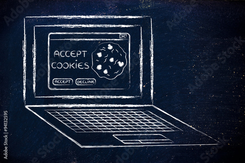 laptop with message about accepting website cookies