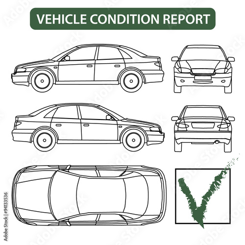 Vehicle condition report (car checklist, auto damage inspection) vector