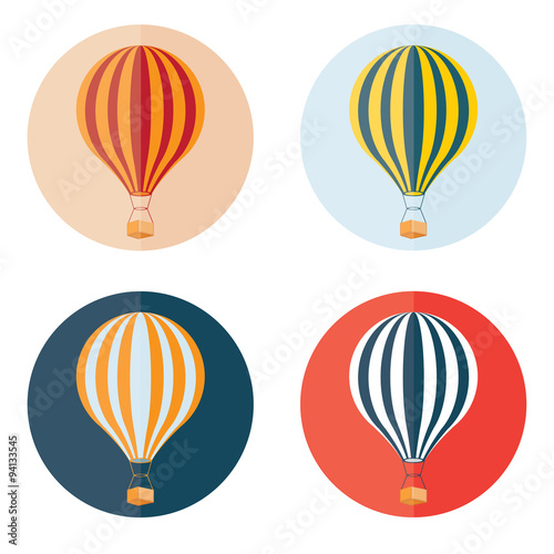air balloons flat design icons set