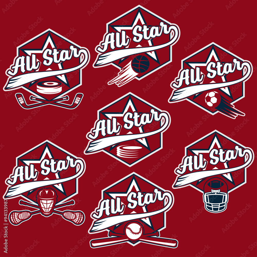 Obraz premium set of vintage sports all star crests