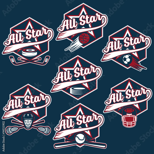 set of vintage sports all star crests