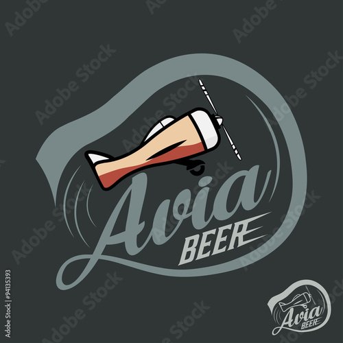 glass of beer in form of airplane vintage label