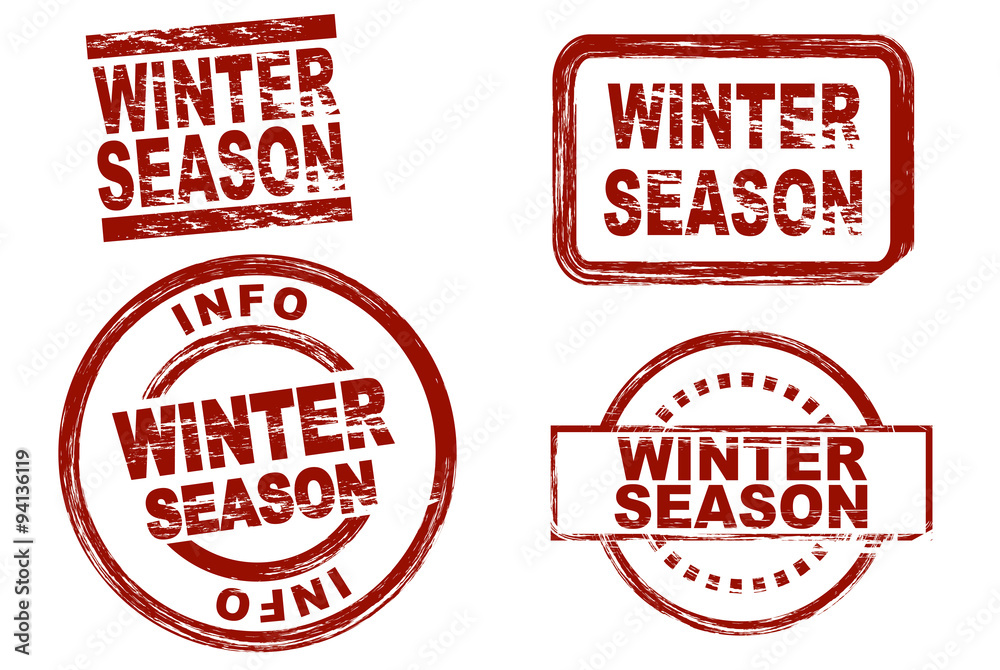 Set of stylized red stamps showing the term winter season. All on white background Set of stylized red stamps showing the term winter season. All on white background