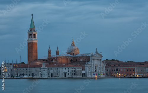 island of San Giorgio Maggiore and the church of the same name with a belltower, Venice, in evening twilight © Shchipkova Elena