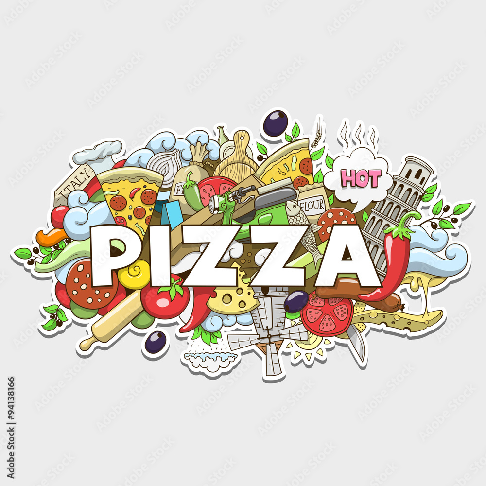 Pizza hand drawn title design vector