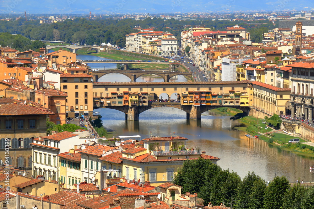 Old buildings and Ponte Vecchio in Florence, Italy
