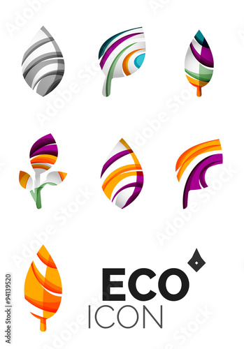 Set of abstract eco leaf icons, business logotype nature