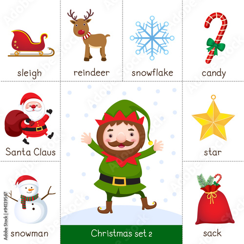 Printable flash card for Christmas set and Christmas Elf