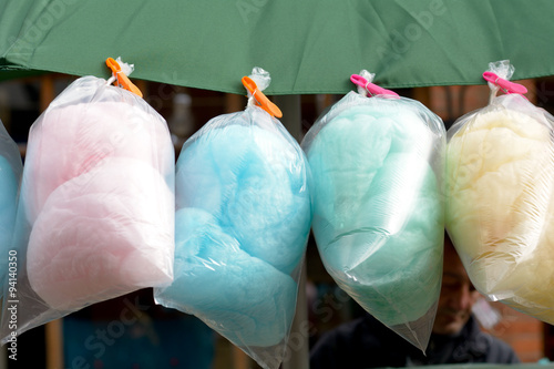 Bags of colorful candyfloss at stall