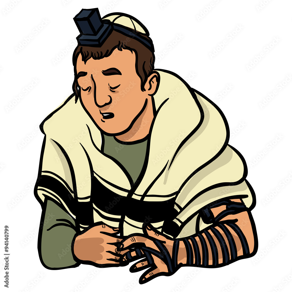 custom made wallpaper toronto digitaljewish man praying and put on tfilin. vector illustration