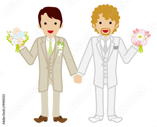 Wedding -gay couple -Beige Suit