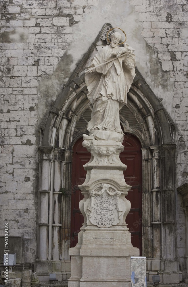 Sculpture of John of Nepomuk inside carmo convent in Lisbon