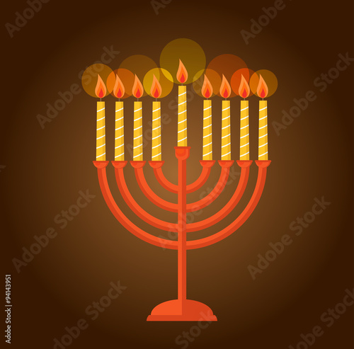 Hanukkah menorah  greeting on brown background