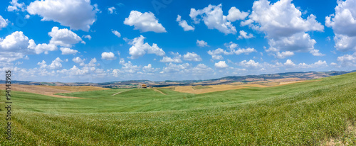 Scenic Tuscany landscape panorama with rolling hills in Val d Orcia  Italy