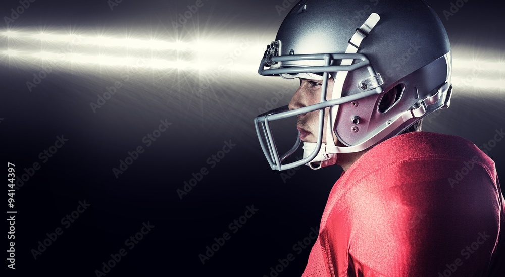 Composite image of side view of serious sportsman standing Composite image of side view of serious sportsman standing