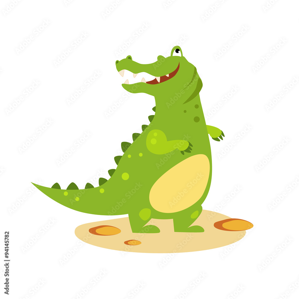 Naklejka premium Cartoon Crocodile Looking Up. Flat Style Vector Illustration