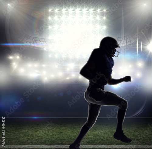 Composite image of silhouette american football player runing