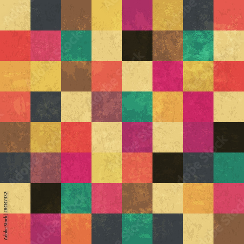 Colorful aged squares. Seamless pattern. Grunge layers can be ea © pashabo