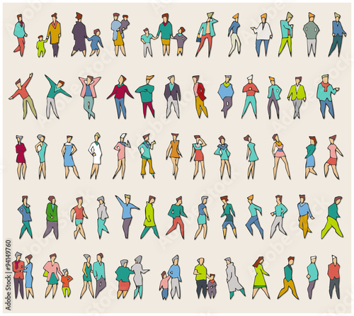 Stylish colored silhouettes of people. Big people set in flat style. 71 of designer figures, characters for the illustration of citizens, townsfolk and their life. Vector.
