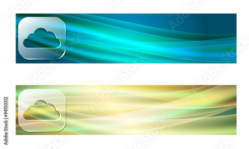 Set of two banners with waves and transparent cloud symbol