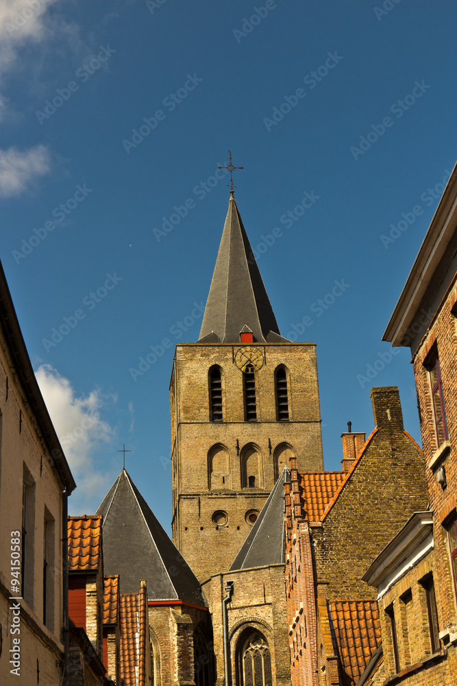 Variety of rooftops in the european city of Bruges, Belgium