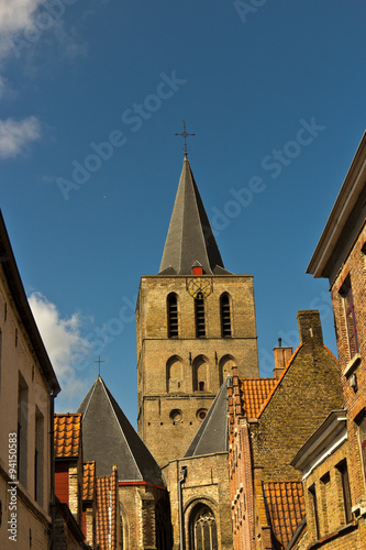 Variety of rooftops in the european city of Bruges, Belgium