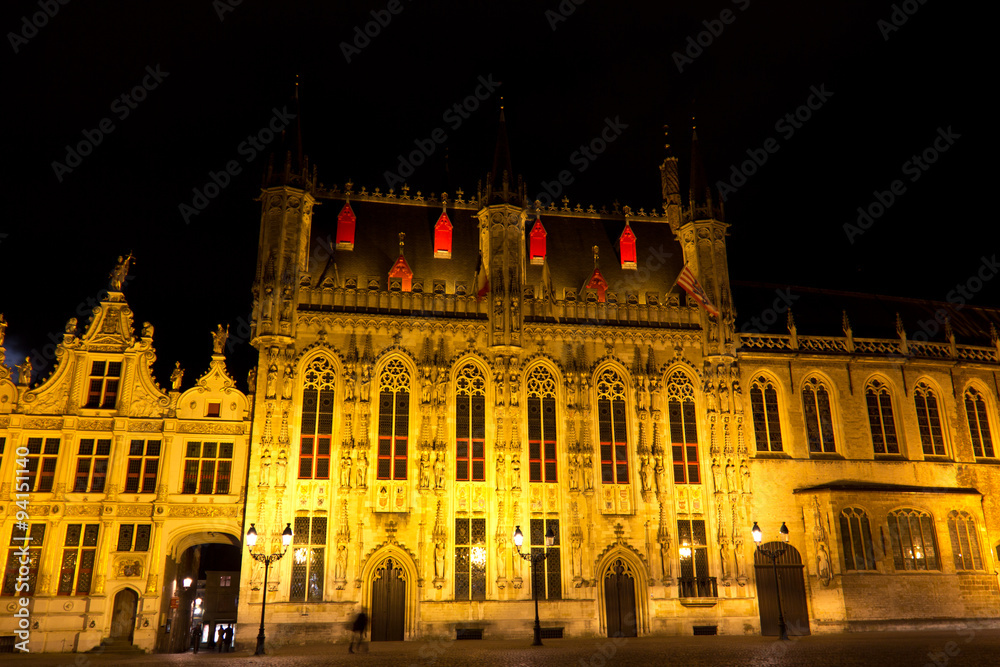 Burg Square in Bruges, Belgium during the evening