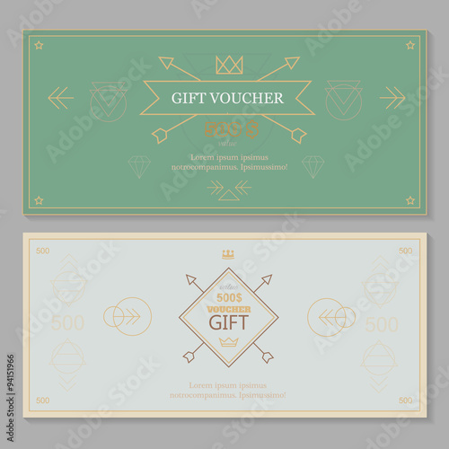 Gift certificate voucher coupon template hipster design,  line