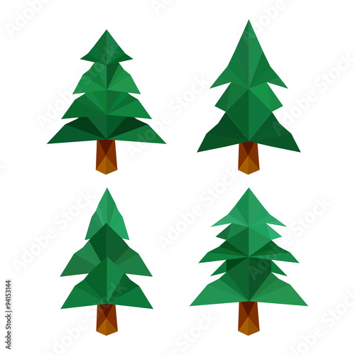 Collection of four different origami pine trees