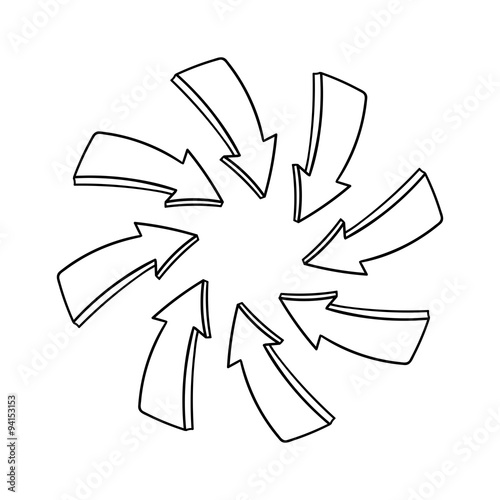 Hand drawn arrows pointing to a center point