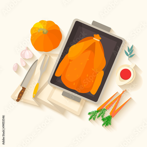 Flat design invitation card for Thanksgiving dinner.