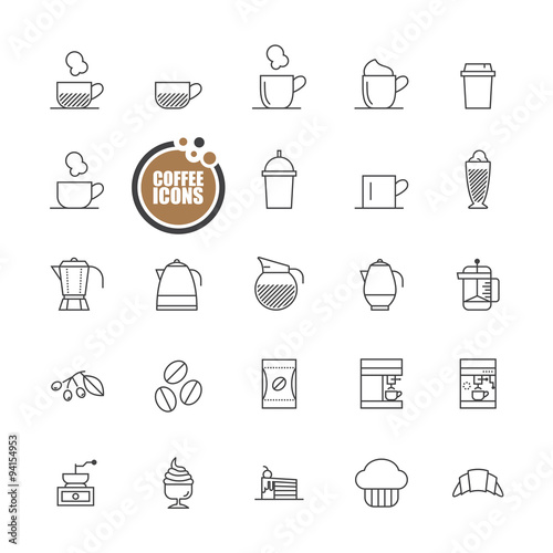 Coffee and bakery icons line set