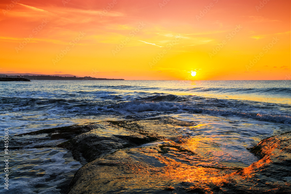 Naklejka premium Sunrise over the sea, Black sea coast, Bulgaria