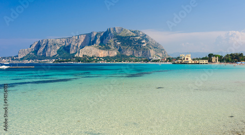 Panoramic view of Mondello shoreline, Sicily, Italy. photo