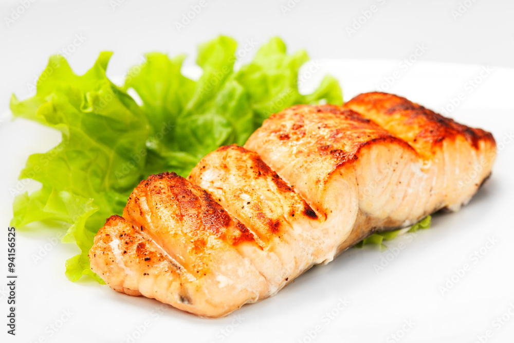 grilled salmon on white plate grilled salmon on white plate