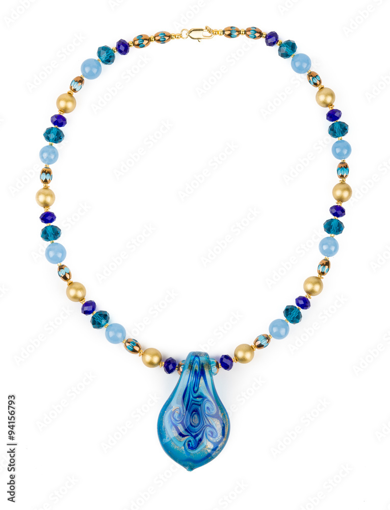 A necklace with big murano glass piece . A necklace with big murano glass piece .