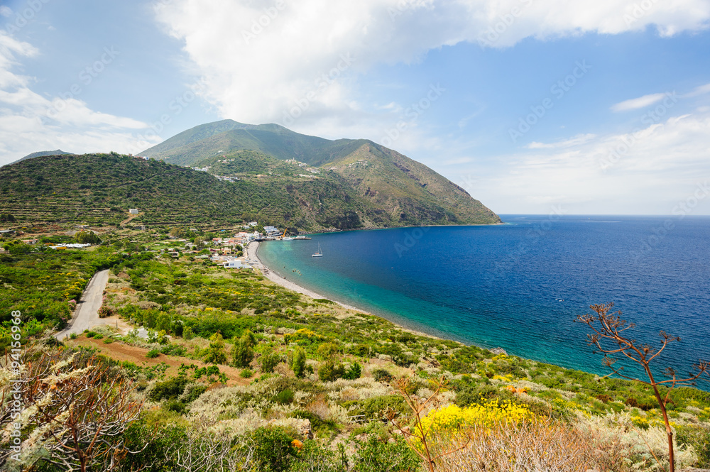 Filicudi shoreline seen from the hilltop, Italy. Filicudi shoreline seen from the hilltop, Italy.