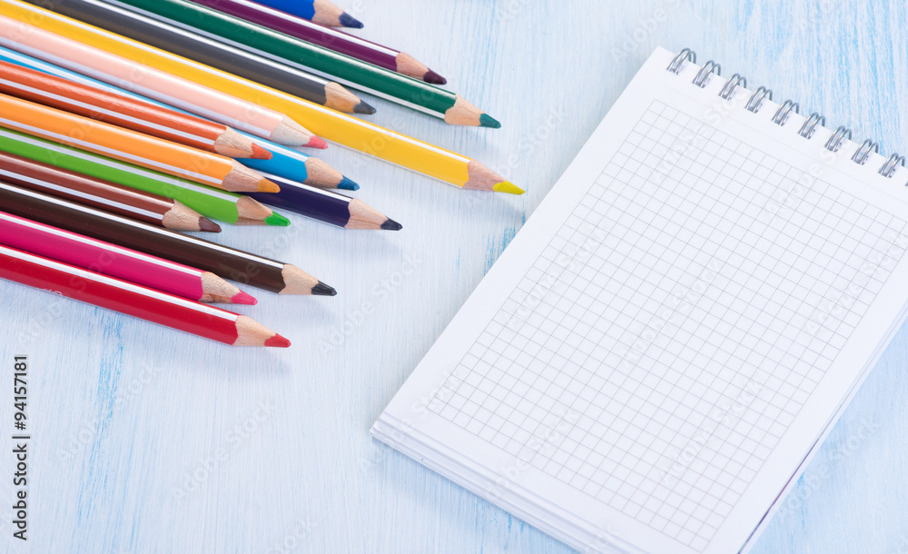 Blank Note Pad and colorful Pencils Blank Note Pad and colorful Pencils