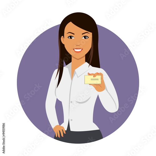 Businesswoman showing business card