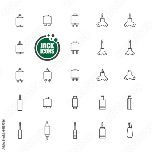 audio jack connector vector icon line set